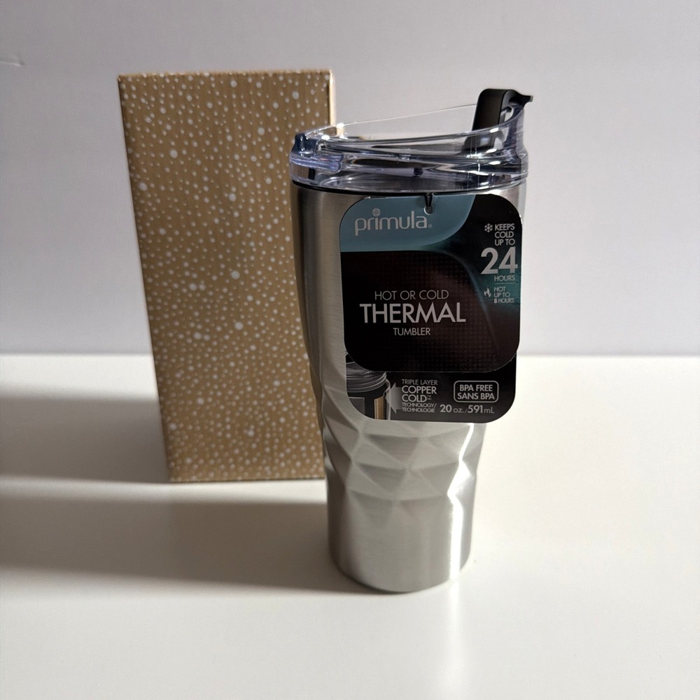 Primula Tumbler Triple Layer Insulated BPA Free 20 oz Hot or Cold Drink Silver